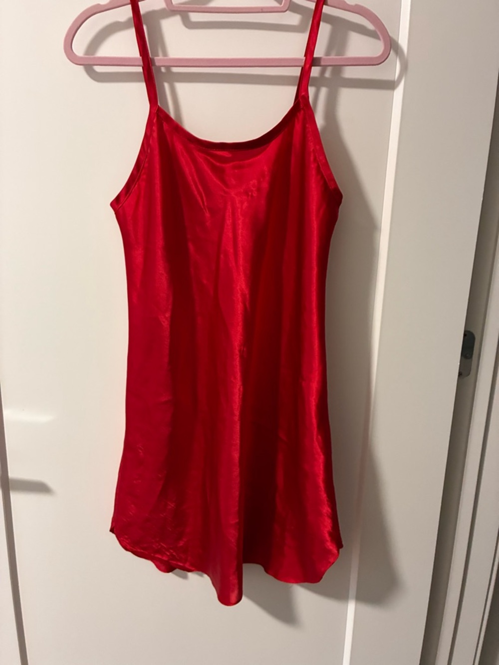 Gilligan & O'Malley Red Satin Slip Chemise with Spaghetti Straps